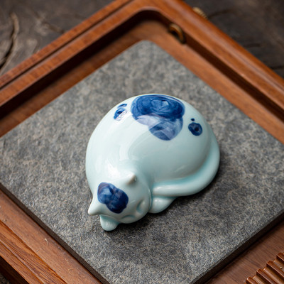 Kis kerámia macska kézzel készített tea kisállat dekorációs játék Kung Fu teáskészlet ceremónia teadísz figura Kitty tea kisállat