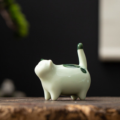 Kis kerámia macska kézzel készített tea kisállat dekorációs játék Kung Fu teáskészlet ceremónia teadísz figura Kitty tea kisállat