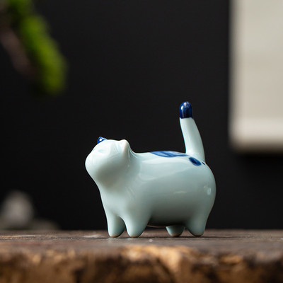 Kis kerámia macska kézzel készített tea kisállat dekorációs játék Kung Fu teáskészlet ceremónia teadísz figura Kitty tea kisállat