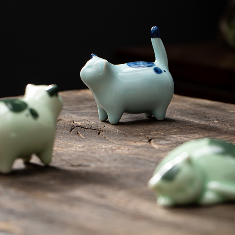Kis kerámia macska kézzel készített tea kisállat dekorációs játék Kung Fu teáskészlet ceremónia teadísz figura Kitty tea kisállat