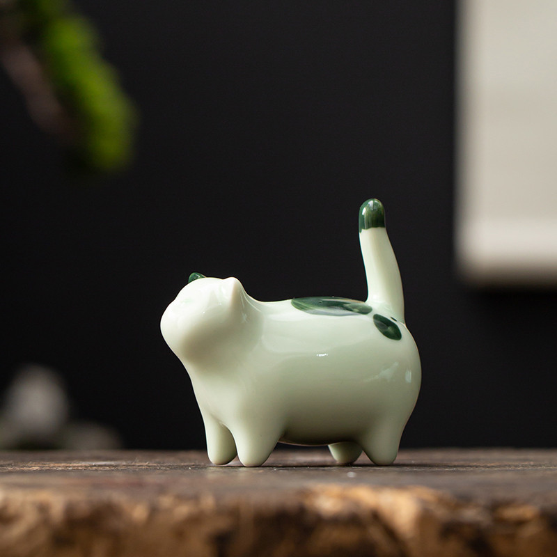 Kis kerámia macska kézzel készített tea kisállat dekorációs játék Kung Fu teáskészlet ceremónia teadísz figura Kitty tea kisállat