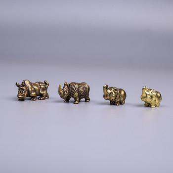 Налични 4 стила Месингови фигурки на носорози Миниатюри Настолни орнаменти за хапване Класически малки животни Чай Домашни любимци Декорации за дома