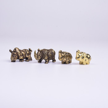 Налични 4 стила Месингови фигурки на носорози Миниатюри Настолни орнаменти за хапване Класически малки животни Чай Домашни любимци Декорации за дома