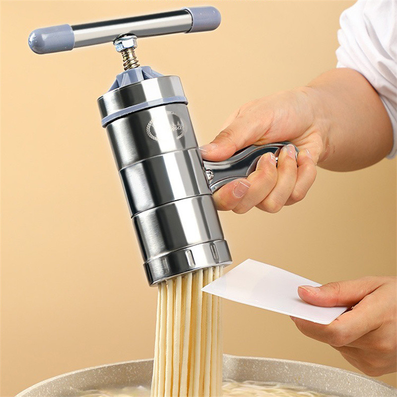 Daugiafunkcinis rankinis nerūdijančio plieno makaronų aparatas, taupantis darbą, sukamasis stumiamas makaronų presas, virtuvės buitinis makaronų aparatas