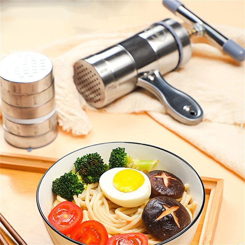 Daugiafunkcinis rankinis nerūdijančio plieno makaronų aparatas, taupantis darbą, sukamasis stumiamas makaronų presas, virtuvės buitinis makaronų aparatas