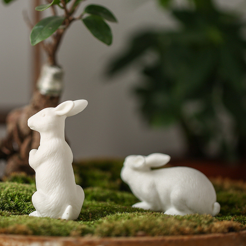 Rankų darbo balto porceliano katės papuošimas gimtadienio dovana triušiui žaislas Kung Fu arbatos rinkinio ceremonija arbatos papuošalas figūrėlė zuikis arbatos gyvūnėlis