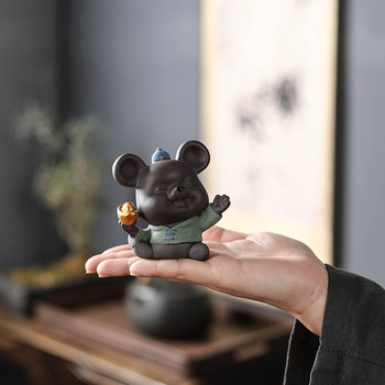 1PCS Ръчно изработен лилав глинен чай Домашни любимци Китайски зодиак Lucky Fortune Mouse Орнаменти Настолни занаяти Аксесоари за декорация на сервиз за чай