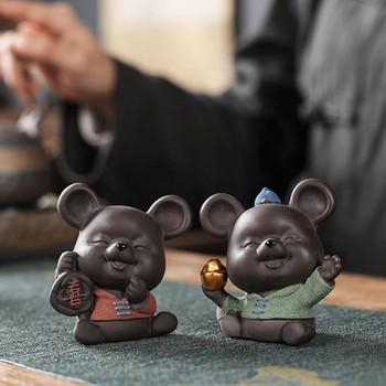1 ΤΕΜ Χειροποίητο μωβ πήλινο κατοικίδιο ζώο τσαγιού Κινέζικο Zodiac Lucky Fortune Mouse Στολίδια Επιτραπέζιο Crafts Σετ τσαγιού Αξεσουάρ διακόσμησης