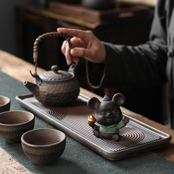 1PCS Ръчно изработен лилав глинен чай Домашни любимци Китайски зодиак Lucky Fortune Mouse Орнаменти Настолни занаяти Аксесоари за декорация на сервиз за чай