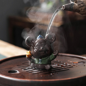 1 ΤΕΜ Χειροποίητο μωβ πήλινο κατοικίδιο ζώο τσαγιού Κινέζικο Zodiac Lucky Fortune Mouse Στολίδια Επιτραπέζιο Crafts Σετ τσαγιού Αξεσουάρ διακόσμησης