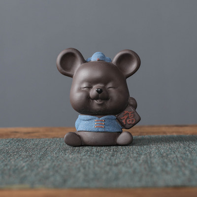 1vnt rankų darbo purpurinė molio arbata augintinė Kinų Zodiakas Lucky Fortune Mouse Papuošalai Staliniai amatai Arbatos rinkinio dekoravimo priedai