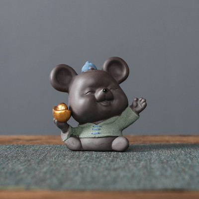 1vnt rankų darbo purpurinė molio arbata augintinė Kinų Zodiakas Lucky Fortune Mouse Papuošalai Staliniai amatai Arbatos rinkinio dekoravimo priedai