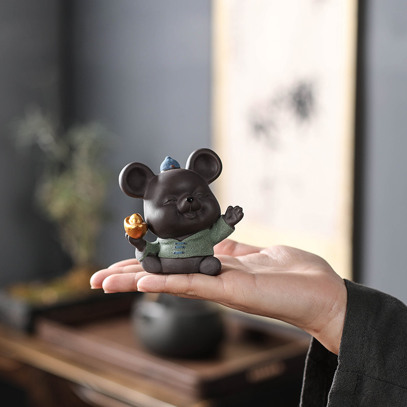 1vnt rankų darbo purpurinė molio arbata augintinė Kinų Zodiakas Lucky Fortune Mouse Papuošalai Staliniai amatai Arbatos rinkinio dekoravimo priedai