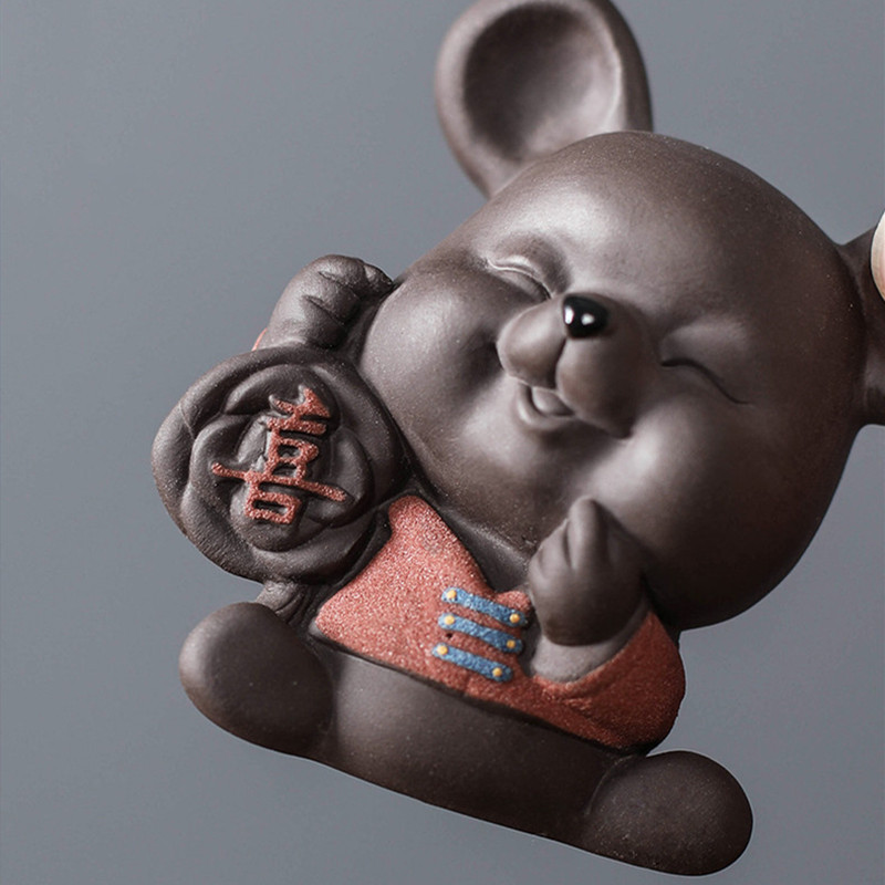 1vnt rankų darbo purpurinė molio arbata augintinė Kinų Zodiakas Lucky Fortune Mouse Papuošalai Staliniai amatai Arbatos rinkinio dekoravimo priedai