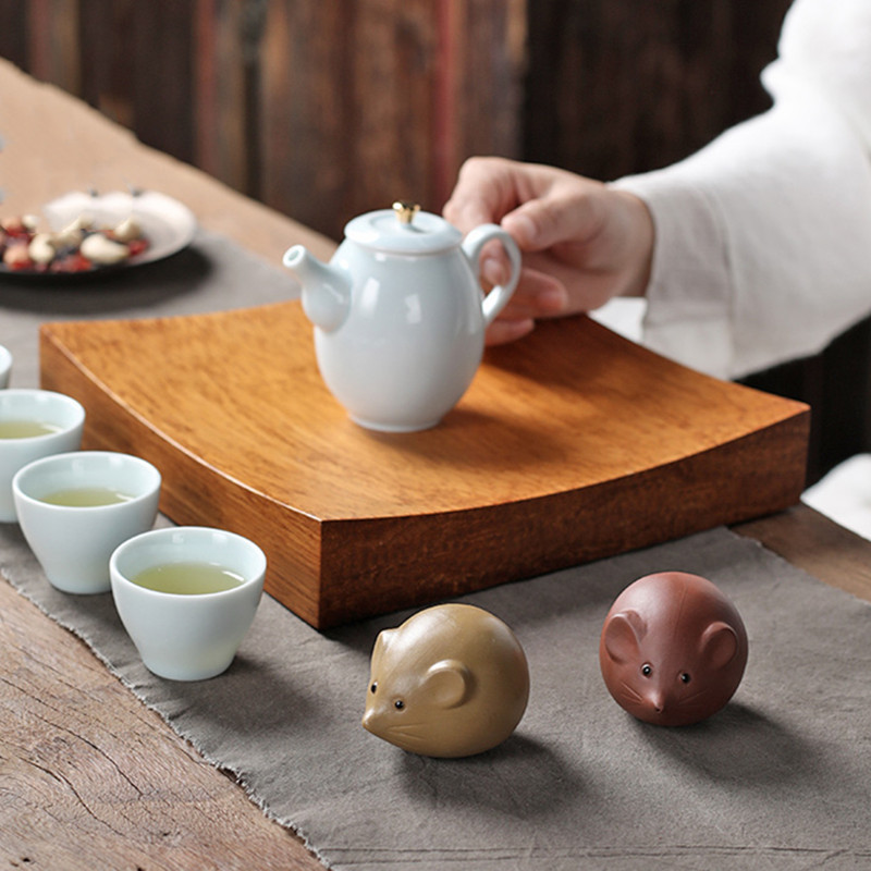 Ceai din argilă mov Animale de companie norocos, statuie de șoarece mic, ornament, sculptură lucrată manual, artizanat, set de ceai pentru acasă, accesorii de decorare