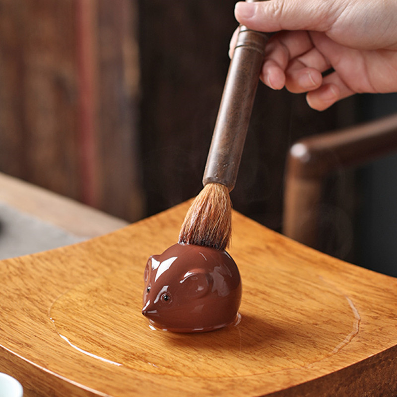 Ceai din argilă mov Animale de companie norocos, statuie de șoarece mic, ornament, sculptură lucrată manual, artizanat, set de ceai pentru acasă, accesorii de decorare