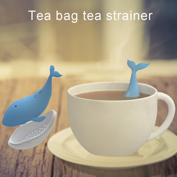 Преносим уред за запарване на чай Cute Whale Силиконова топлоустойчива цедка за чай с падаща тава Нова топка Филтър за билкови подправки Инструменти за чай