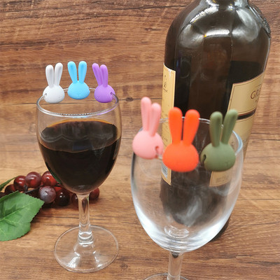 6/8 бр. Маркер за чаша за вино Творчески 3D заешки уши Силиконови талисмани за напитки Идентификатор за вино за шампанско Коктейли