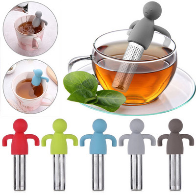 Силиконова цедка за чай във формата на малко човече с филтър за инфузер за чай за приготвяне на пакетчета чай Декорация на чаша за чай Кухненски аксесоари и