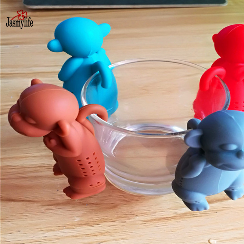 Karikatūra Silikona pērtiķa tējas iesmidzinātājs Tējas filtra difuzors Atkārtoti lietojams tējas sietiņš Garšvielu vaļēju tējas lapu augu rīks Tējkanna tējas maisiņi