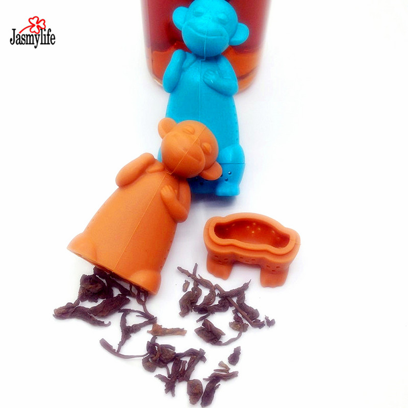 Karikatūra Silikona pērtiķa tējas iesmidzinātājs Tējas filtra difuzors Atkārtoti lietojams tējas sietiņš Garšvielu vaļēju tējas lapu augu rīks Tējkanna tējas maisiņi