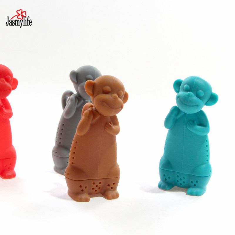 Karikatūra Silikona pērtiķa tējas iesmidzinātājs Tējas filtra difuzors Atkārtoti lietojams tējas sietiņš Garšvielu vaļēju tējas lapu augu rīks Tējkanna tējas maisiņi