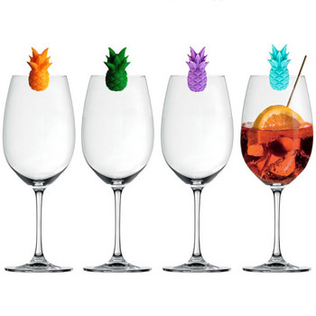 24 бр./12 бр. Маркери за чаши за вино с форма на ананас Силиконов знак за чаша за пиене с идентификатор на вино (6 цвята)