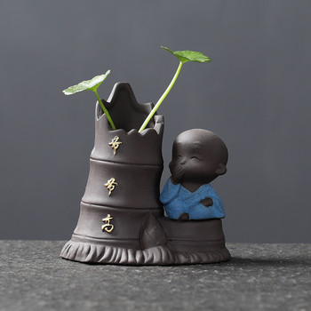 Creative Purple Clay Tea Pet Lucky Small Buddha Monk Tea Figurine Garden Bonsai Desktop Flower Flower Set Αξεσουάρ Σετ τσαγιού