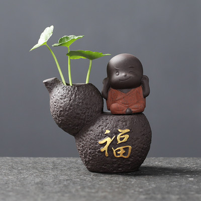 Ceai creativ din lut mov Animal norocos Mic Buddha Călugăr Ceai Figurină Grădină Bonsai Desktop Ghiveci Ornament Set de ceai Accesorii
