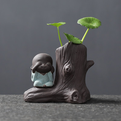 Ceai creativ din lut mov Animal norocos Mic Buddha Călugăr Ceai Figurină Grădină Bonsai Desktop Ghiveci Ornament Set de ceai Accesorii