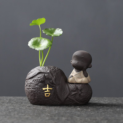 Ceai creativ din lut mov Animal norocos Mic Buddha Călugăr Ceai Figurină Grădină Bonsai Desktop Ghiveci Ornament Set de ceai Accesorii