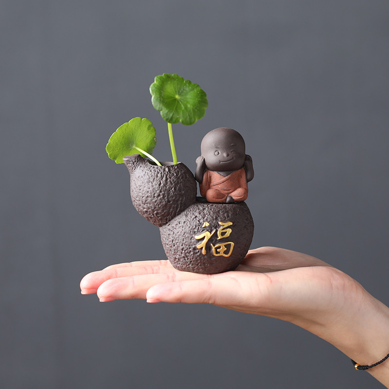 Ceai creativ din lut mov Animal norocos Mic Buddha Călugăr Ceai Figurină Grădină Bonsai Desktop Ghiveci Ornament Set de ceai Accesorii