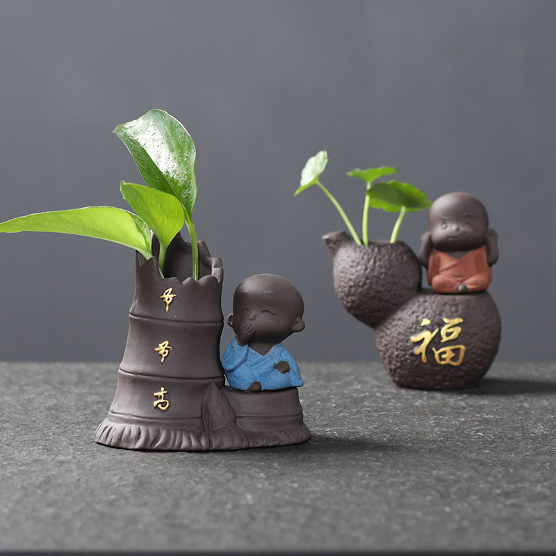Ceai creativ din lut mov Animal norocos Mic Buddha Călugăr Ceai Figurină Grădină Bonsai Desktop Ghiveci Ornament Set de ceai Accesorii