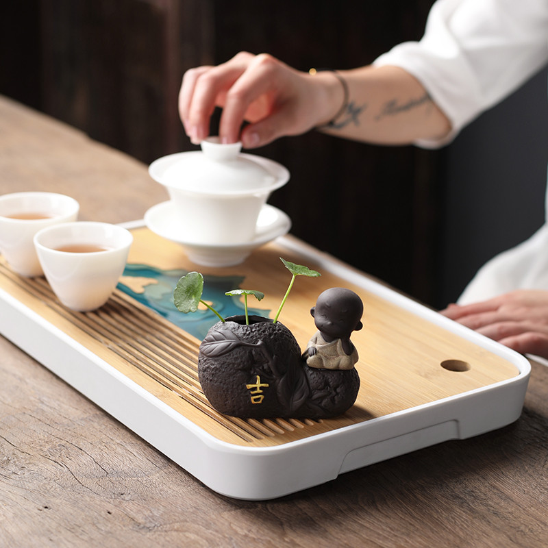 Ceai creativ din lut mov Animal norocos Mic Buddha Călugăr Ceai Figurină Grădină Bonsai Desktop Ghiveci Ornament Set de ceai Accesorii