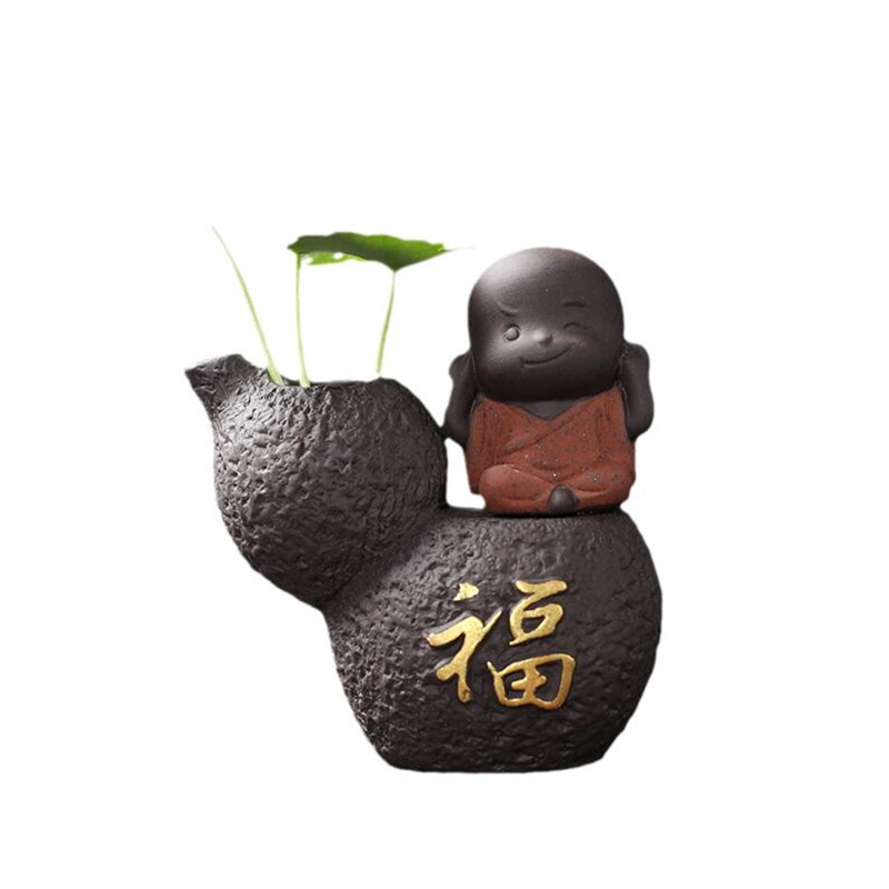 Ceai creativ din lut mov Animal norocos Mic Buddha Călugăr Ceai Figurină Grădină Bonsai Desktop Ghiveci Ornament Set de ceai Accesorii