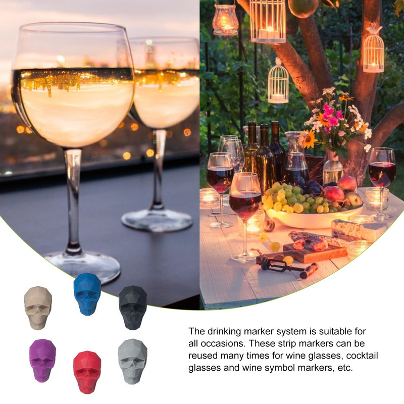 6gab Silikona sarkanvīna glāzes marķieris Radošie dzērienu marķieri burvīgi dzeramā glāzes identifikācijas krūzes etiķetes etiķetes ballītēm
