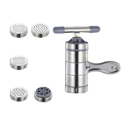 Rankinė makaronų gaminimo mašina, nešiojama makaronų spagečių spaudimo mašina su 5 formomis, buitiniais nerūdijančio plieno, „pasidaryk pats“ makaronų kūrimo įrankiais