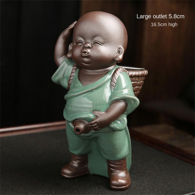 Lila Agyag Bepisilés Fiú Tea Kisállat Kerámia Kis szerzetes Kézműves Irodai Asztali Díszek Teaszűrő Szűrő Szerszám Otthoni dekoráció