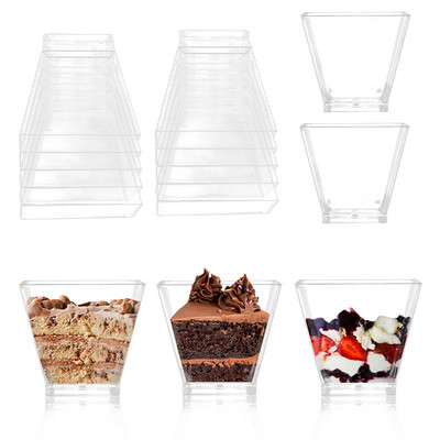 25db 60ml-es eldobható műanyag desszertes poharak adag átlátszó sütőzselé joghurtos desszert fagylaltos csésze konyhai ételtartó