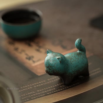 Ръчно изработено Kitty Tea Pet Home Decor Малък керамичен китайски кунг-фу комплект за чай Zen Ceremony Tea Ornament Figure Pet Cat Tea Pet