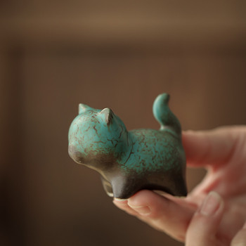 Ръчно изработено Kitty Tea Pet Home Decor Малък керамичен китайски кунг-фу комплект за чай Zen Ceremony Tea Ornament Figure Pet Cat Tea Pet