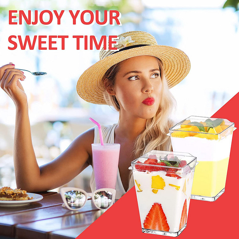 15/25 vnt. plastikiniai desertiniai puodeliai 150 ml jogurto putėsių indelis su dangteliu Šaukštai Ledų puodeliai Vestuvių reikmenys