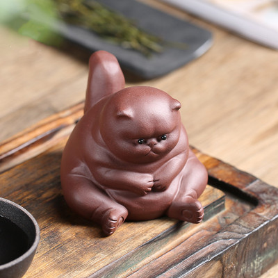 Purple Clay Cat Керамични фигурки на животни Zisha Tea Pet Angry Cats Crafts Домакински офис Аксесоари за чай Играчка за декорация на кола