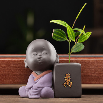 Малък монах съд за цветя Хидропонен чай Орнамент за домашни любимци Изискани продукти могат да повишат Zen Five Blessing Чаена маса Шами Прекрасна мини ваза