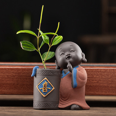 Mazā mūka puķu trauks hidroponiskas tējas mājdzīvnieku rotājumi, smalki produkti var paaugstināt Zen Five Blessing Shami tējas galdiņu Jauki mini vāze