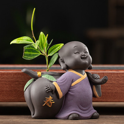 Mazā mūka puķu trauks hidroponiskas tējas mājdzīvnieku rotājumi, smalki produkti var paaugstināt Zen Five Blessing Shami tējas galdiņu Jauki mini vāze