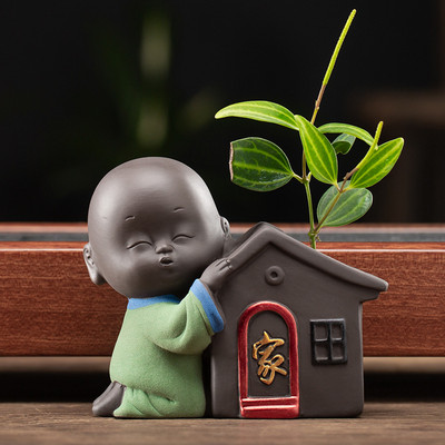 Mazā mūka puķu trauks hidroponiskas tējas mājdzīvnieku rotājumi, smalki produkti var paaugstināt Zen Five Blessing Shami tējas galdiņu Jauki mini vāze