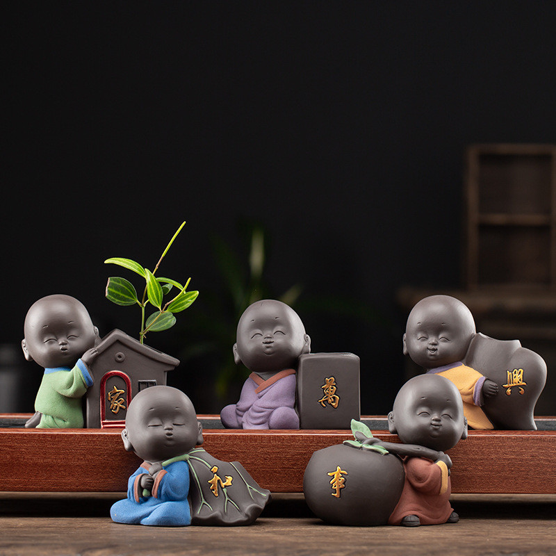 Mazā mūka puķu trauks hidroponiskas tējas mājdzīvnieku rotājumi, smalki produkti var paaugstināt Zen Five Blessing Shami tējas galdiņu Jauki mini vāze