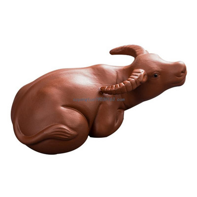 Boutique Ručno izrađeni čaj od ljubičaste gline Ukrasi za kućne ljubimce Sretna statua goveda Čaj od životinja