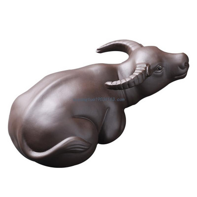 Boutique Ručno izrađeni čaj od ljubičaste gline Ukrasi za kućne ljubimce Sretna statua goveda Čaj od životinja